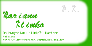 mariann klimko business card